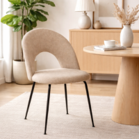 Rave chaise dossier arrondi en tissu beige pieds métal