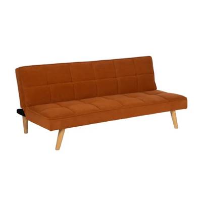 Canapé-lit convertible en tissu orange terracotta et bois