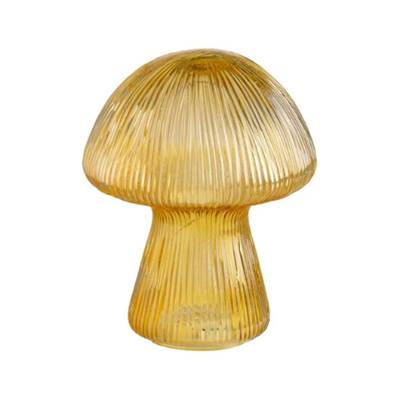 Petite lampe de table champignon jaune en verre avec pile et led H20