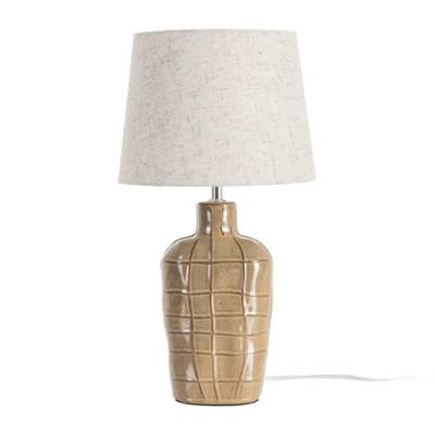 Traisen lampe de table en céramique à carreaux beige et abat-jour lin