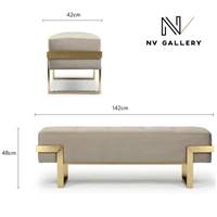 Sunny banc en velours taupe et métal doré