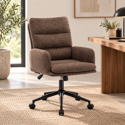 Aimé chaise de bureau en tissu brun rembourré réglable à roulettes