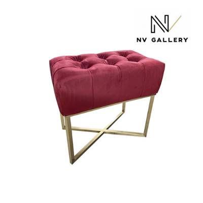 Nihad pouf velours bordeaux et laiton