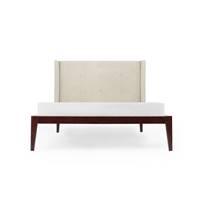 Amary lit tissu crme vanille et bois 160x200