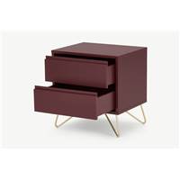 Elona table de chevet couleur Rouge bordeaux et laiton