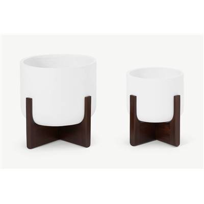 Barwin lot de 2 cache-pots fibre de ciment et acacia