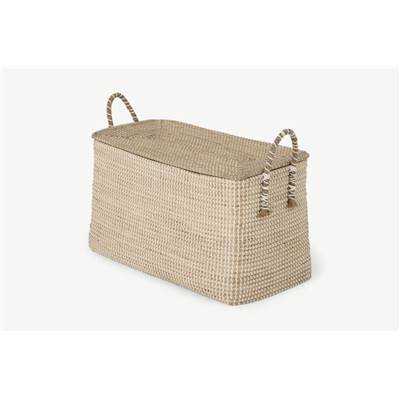 Kléio malle de rangement jonc de mer gris et blanc