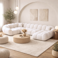 Sigono canapé d'angle droit en tissu bouclé blanc