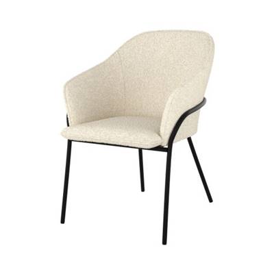 Laurette chaise tissu bouclé blanc et métal noir