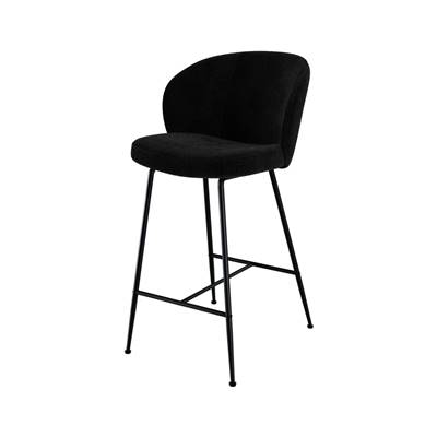 Alvin chaises de bar tissu bouclé noir et pieds en métal H66