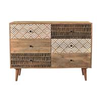 Linium commode ethnique en bois 6 tiroirs à motifs