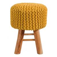 Kink petit tabouret tricot jaune moutarde et pieds en bois