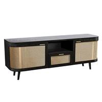 Agora meuble TV en bois de manguier et cannage 2 portes 1 tiroir 1 niche