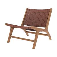 Essa fauteuil en teck et cuir tressé marron