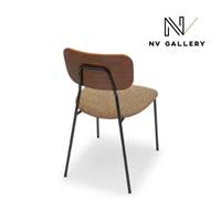Portimo chaise en tissu tweed jaune miami et bois de noyer