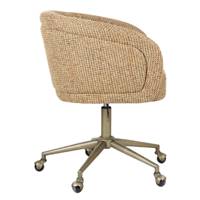 Lucy chaise de bureau à roulettes rotative en tissu tweed jaune et laiton