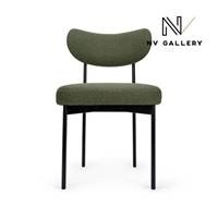 Lama chaise en tissu boucl vert kaki et mtal noir