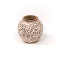 Vase Mango Wood en bois sculpté motifs beige marron