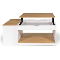 Fenix table basse relevable coffre de rangement bois et blanc