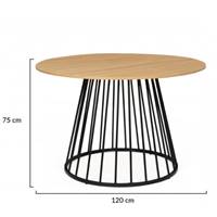 Tilki table à manger ronde 6 personnes en bois et pied filiaire noir