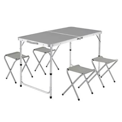 Table de camping et 4 tabourets pliables gris
