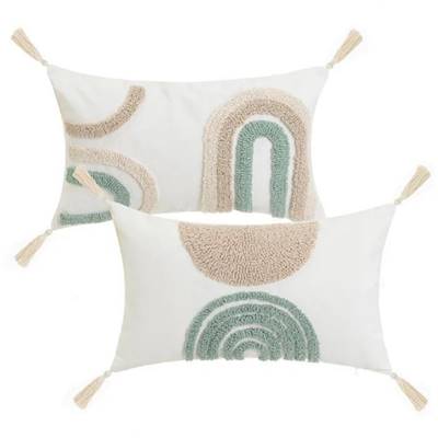 Arches coussin en polycoton motifs beige et vert sablier 50x30cm