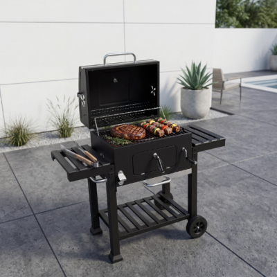 Ribs barbecue à charbon de bois rectangulaire 2 tablettes