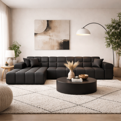 Lodce canapé d'angle gauche en cuir noir