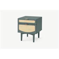 Emmi table de chevet bleu ocan et rotin