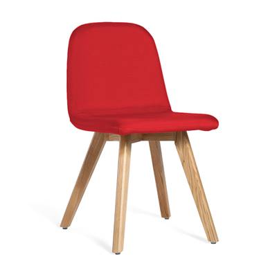 Basi chaise tissu rouge, pieds frêne clair
