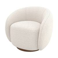 Tore fauteuil pivotant en tissu bouclé blanc et pied frêne