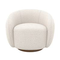 Tore fauteuil pivotant en tissu bouclé blanc et pied frêne