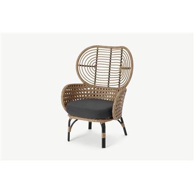 Swara fauteuil de jardin rotin naturel tissu gris et métal noir