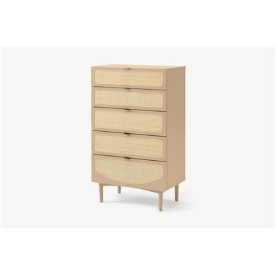 Emmi commode haute caramel et rotin