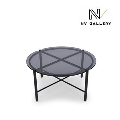 Adam table basse verre fumé et métal noir 70
