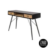 Highland console en sapin massif et métal noir 2 tiroirs