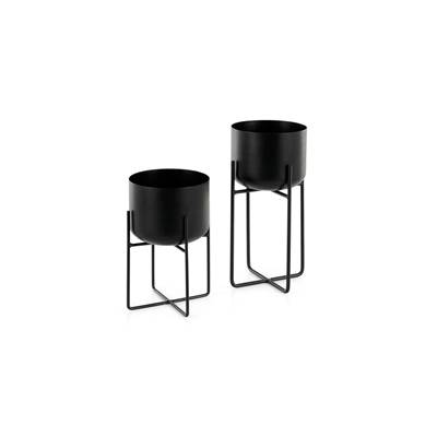 Salix lot de 2 cache-pots sur pied noir