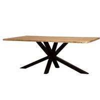 Live table à manger en bois d'acacia bords irréguliers pieds métal 200cm