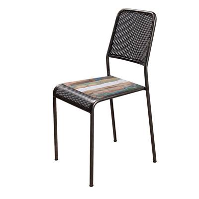 Kléo chaise métal perforé et bois de bateau recyclé