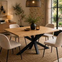 Liveo table à manger carrée 150cm manguier bords irréguliers pieds croisés