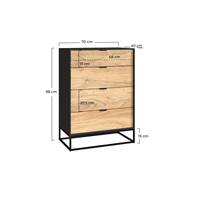 Timber commode 4 tiroirs en bois d'acacia et pieds en métal noir