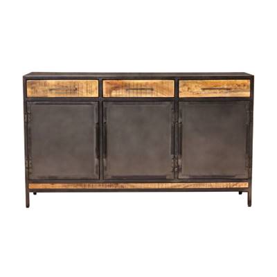 Néo buffet 3 portes 3 tiroirs en bois de manguier naturel et métal