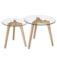 Leniam lot de 2 tables basses rondes en verre et bois d'hévéa
