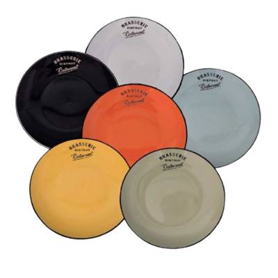 Set de 6 assiettes 6 couleurs diam:27 blc/n/j/o/v/bleu