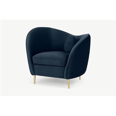 Kooper fauteuil en velours bleu océan et laiton