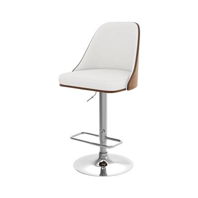 Lyssa chaise de bar réglable et pivotante en PU blanc et bois foncé
