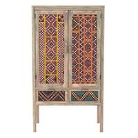 Mila armoire 2 portes et 2 tiroirs en cannage coloré et bois de manguier