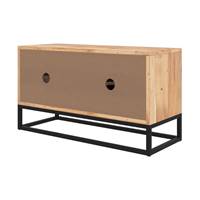 Zen meuble TV en bois d'acacia et métal noir 1 porte coulissante