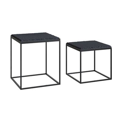 Bombay ensemble de tables basses carrées plateau ardoise support métal noir