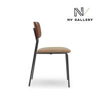 Portimo chaise en tissu tweed jaune miami et bois de noyer